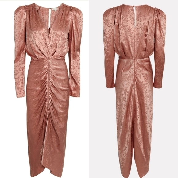 New Ronny Kobo Astrid Jacquard Satin Dusty Rose Midi Dress NWT Size XS - Picture 3 of 14